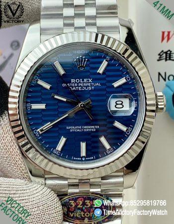 Victory Factory Datejust 41 Ref 126334 Bright Blue Motif Dial Fluted Bezel Jubilee Bracelet DanDong 3235 Movement 00