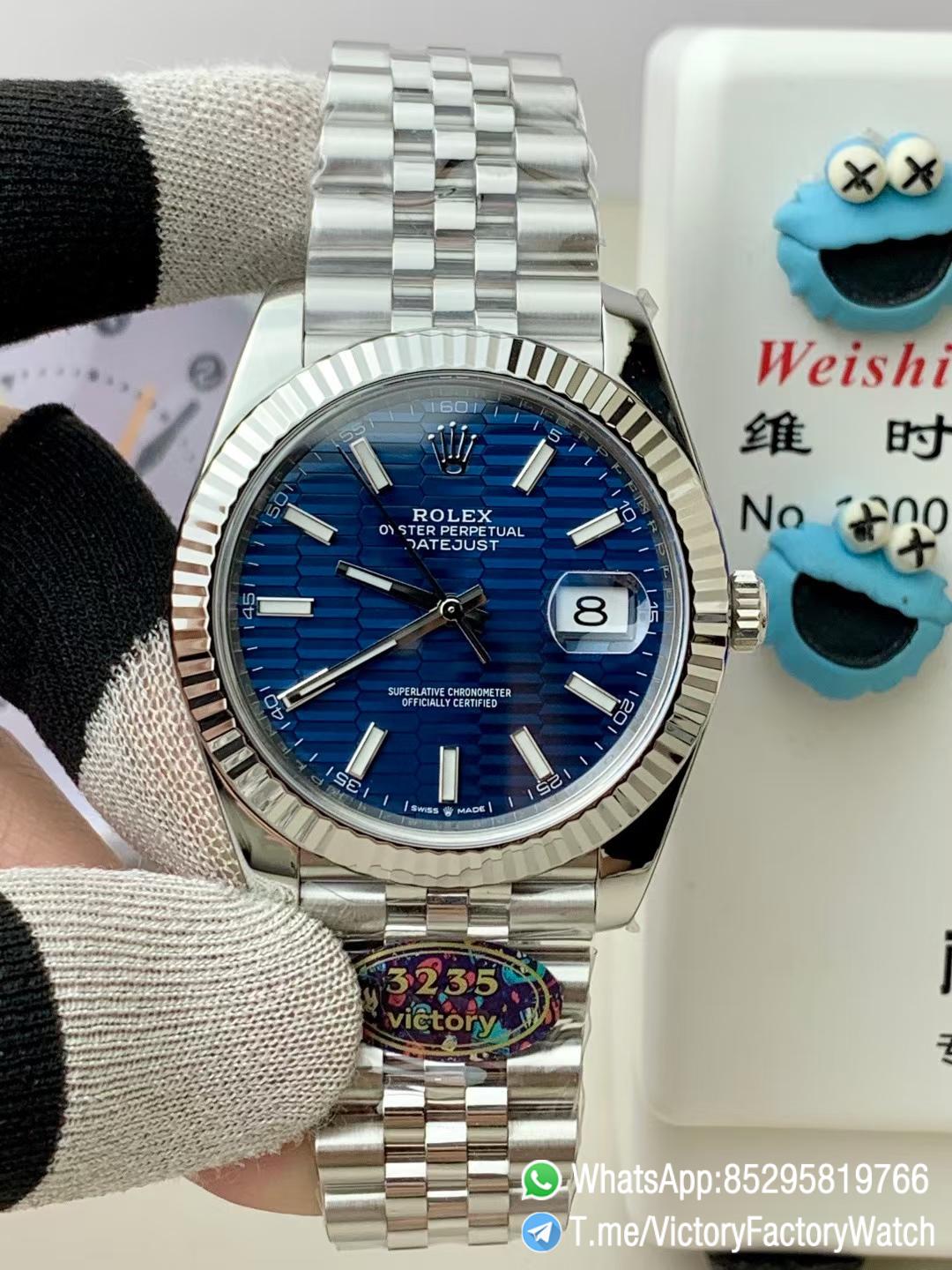 Victory Factory Datejust 41 Ref 126334 Bright Blue Motif Dial Fluted Bezel Jubilee Bracelet DanDong 3235 Movement 01 Victory Factory Datejust 41 Ref 126334 Bright Blue Motif Dial Fluted Bezel Jubilee Bracelet DanDong 3235 Movement 01