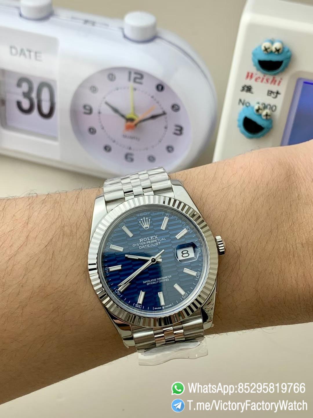 Victory Factory Datejust 41 Ref 126334 Bright Blue Motif Dial Fluted Bezel Jubilee Bracelet DanDong 3235 Movement 06 Victory Factory Datejust 41 Ref 126334 Bright Blue Motif Dial Fluted Bezel Jubilee Bracelet DanDong 3235 Movement 06