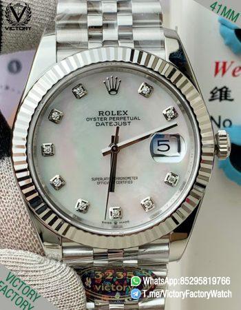 Victory Factory Watch Datejust 41 REF 126334 White MOP Gem Set Dial 904L Steel Jubilee Bracelet DanDong 3235 Movement 00