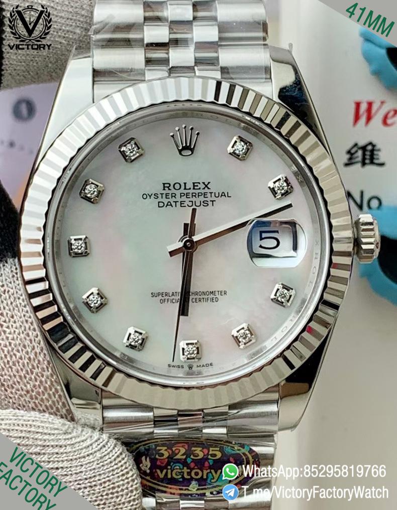 Victory Factory Watch Datejust 41 REF 126334 White MOP Gem Set Dial 904L Steel Jubilee Bracelet DanDong 3235 Movement 00 Victory Factory Watch Datejust 41 REF 126334 White MOP Gem Set Dial 904L Steel Jubilee Bracelet DanDong 3235 Movement 00