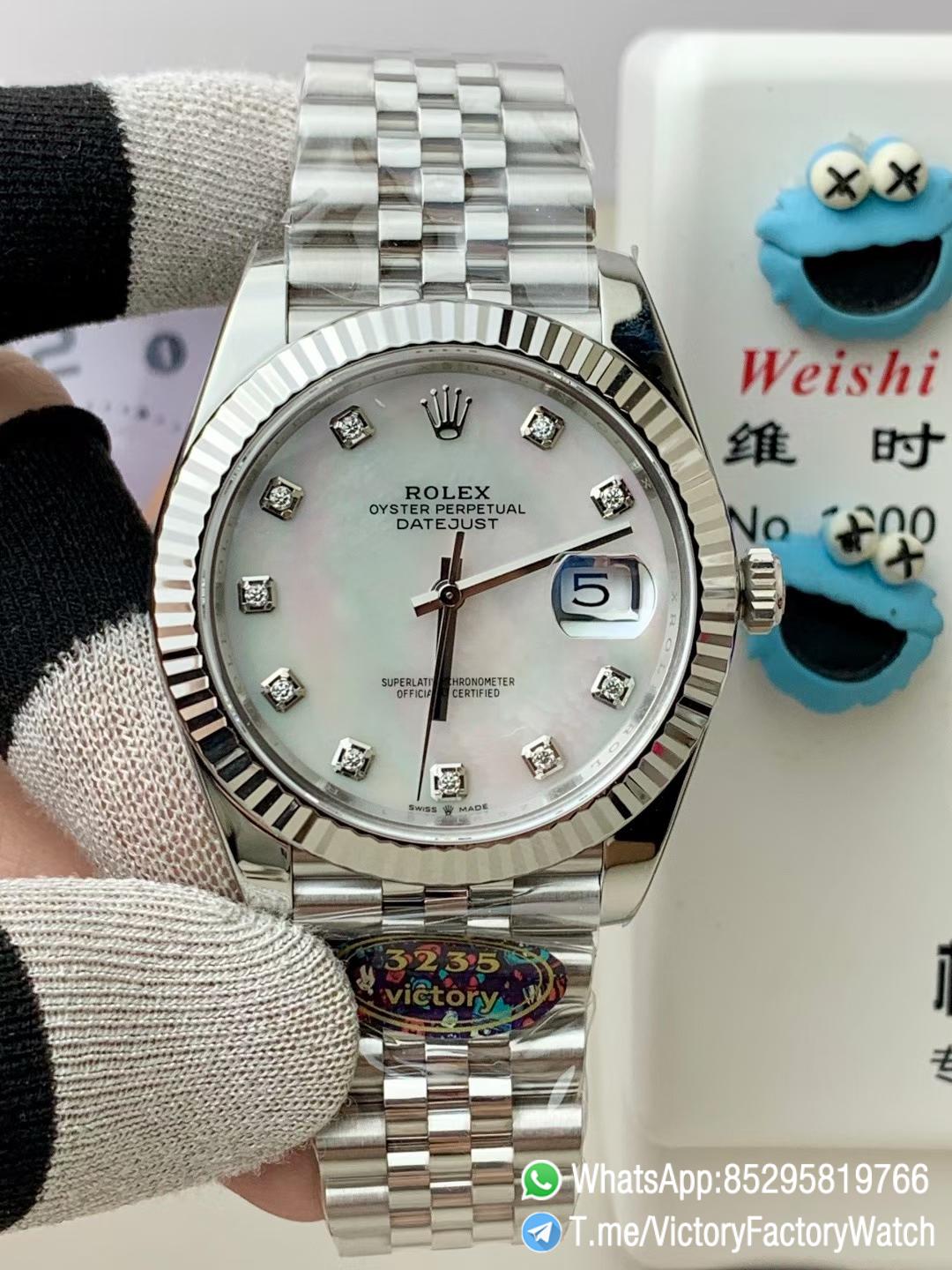 Victory Factory Watch Datejust 41 REF 126334 White MOP Gem Set Dial 904L Steel Jubilee Bracelet DanDong 3235 Movement 01 Victory Factory Watch Datejust 41 REF 126334 White MOP Gem Set Dial 904L Steel Jubilee Bracelet DanDong 3235 Movement 01