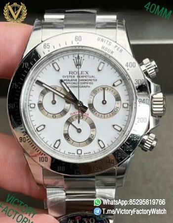 Victory Factory Watch Daytona 116520 White Dial 904L Steel Case and Bezel Oyster Bracelet DD4130 Movement 0000