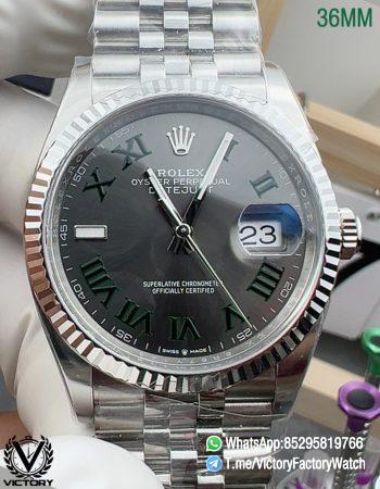 Victory Factory Watch VF DateJust 36MM 126234 Wimbledon Slate Dial Roman Indexes Jubilee Bracelet DD3235 00