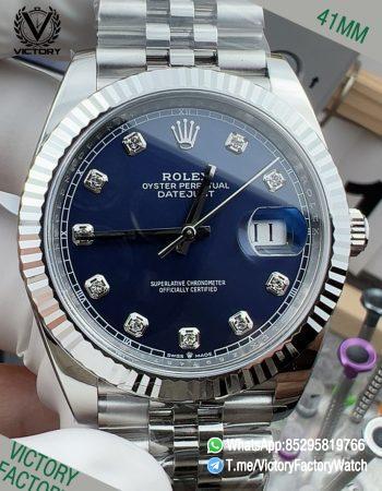 Victory Factory Watch VF DateJust 41MM 126334 Bright Blue Dial with Diamonds Set Jubilee Bracelet DD3235 Movement 00