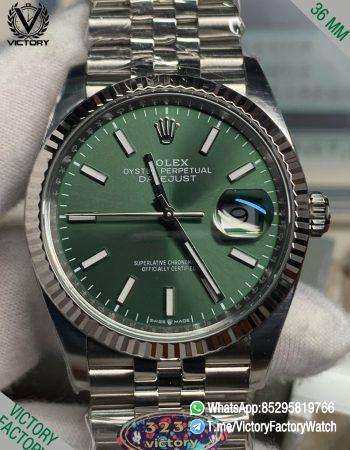 Victory Factory Watch DateJust 36 Ref 126234 Mint Green Dial Fluted Bezel 904L Steel Metal Case and Jubilee Bracelet DD3235 Movement 000