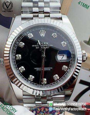 Victory Factory Watch Datejust 126334 Black Dial with Diamonds Hour Markers 904L Steel Case and Jubilee Bracelet DanDong 3235 Movement 000