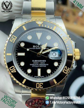 Victory Factory Watch Submariner 40 Ref 116613LN Black Dial Black Ceramic Bezel Yellow Gold and Steel Oyster Bracelet DD3135 Movement 000